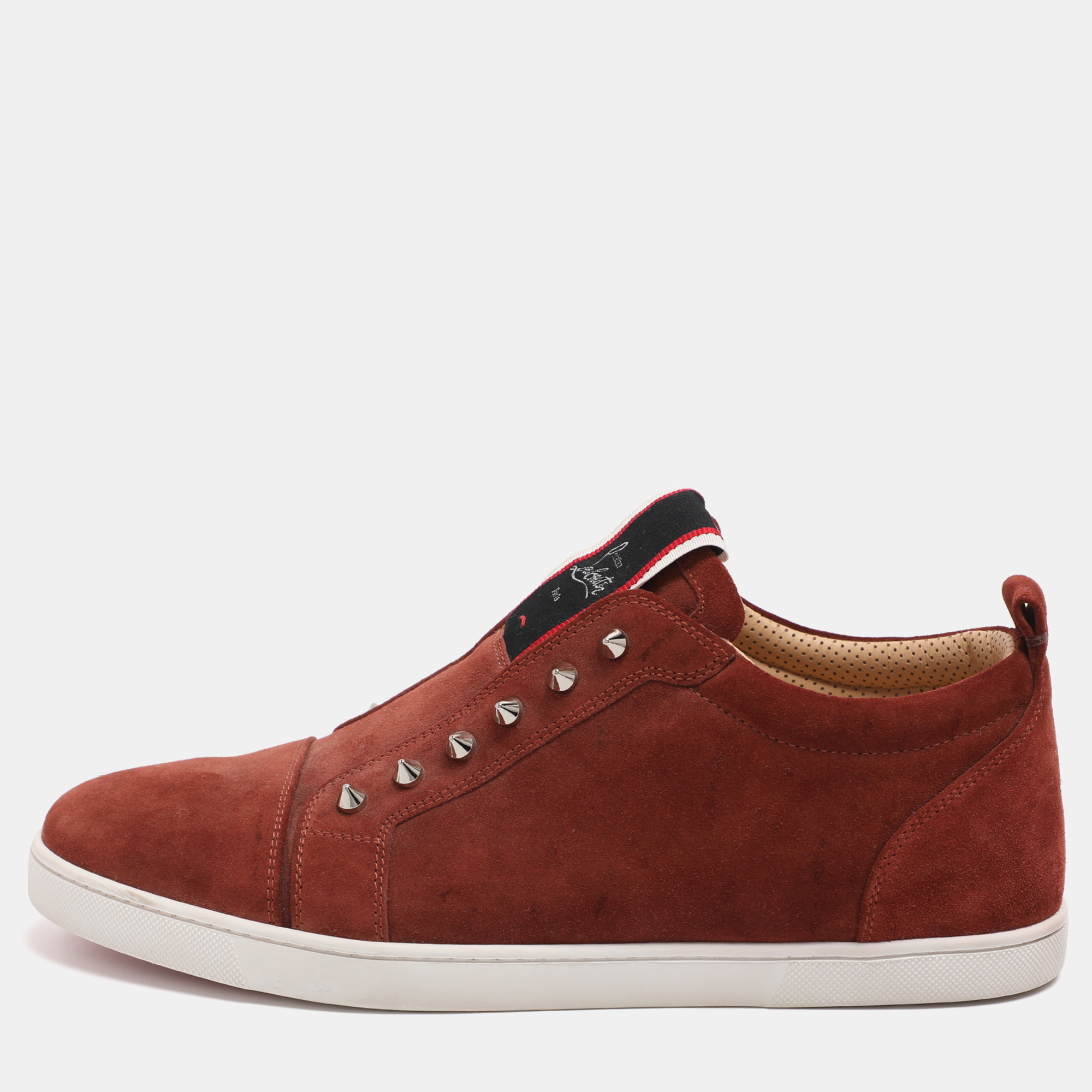 

Christian Louboutin F.A.V Fique A Vontade Size  Copper Suede Slip On Sneakers, Red