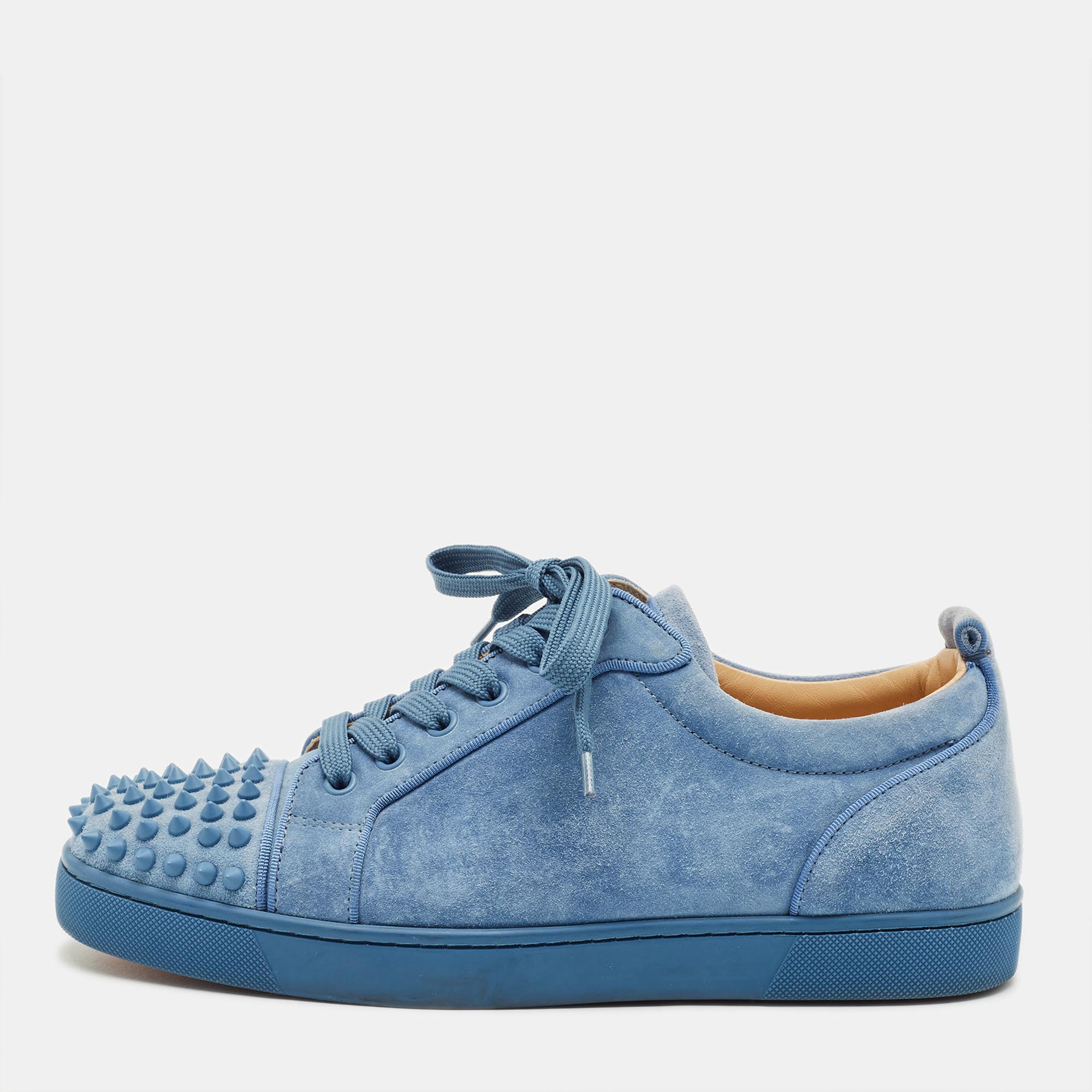 

Christian Louboutin Louis Junior Spikes Size  Blue Suede Lace Up Sneakers