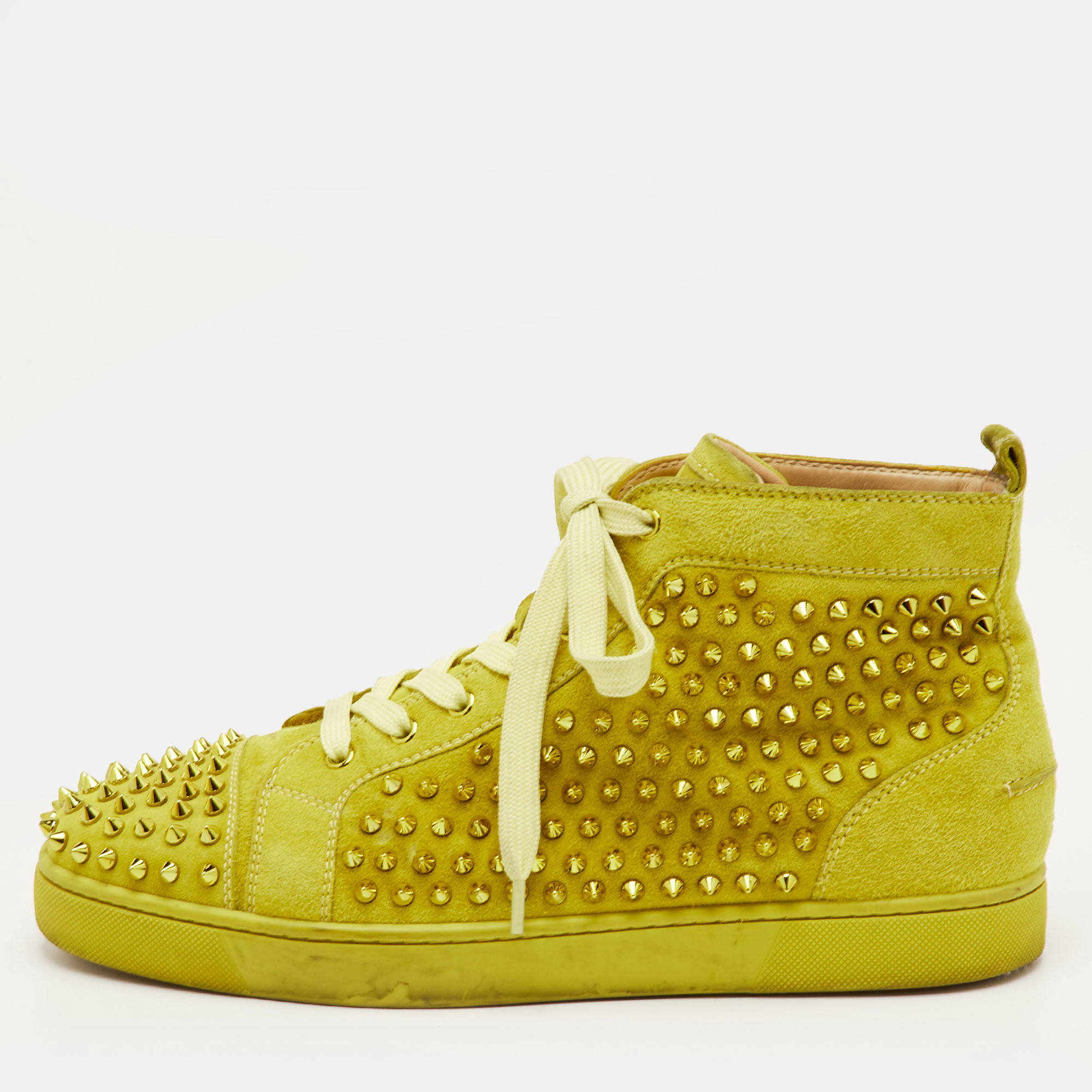 

Christian Louboutin Louis Spikes Size  Yellow Suede High Top Sneakers