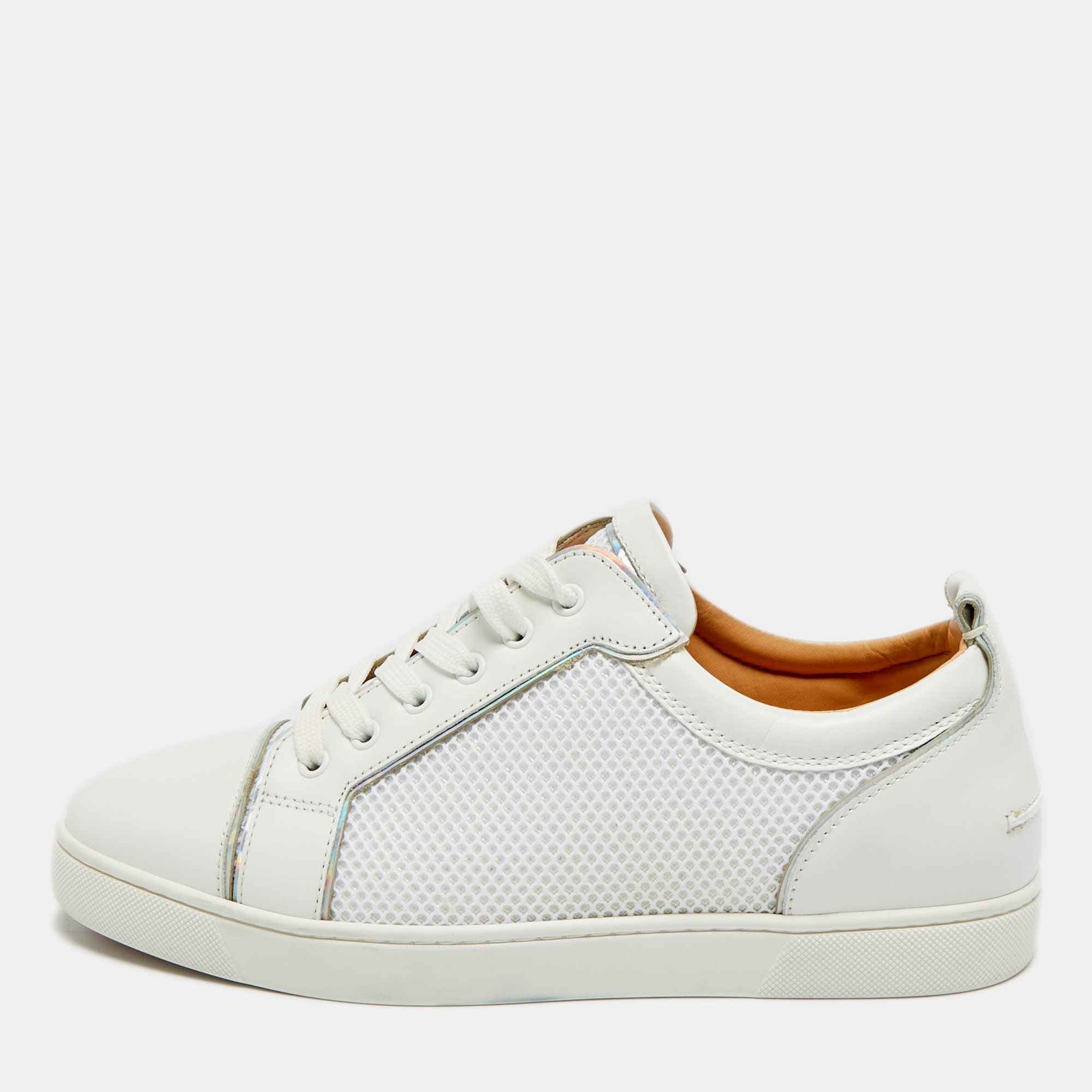 

Christian Louboutin Louis Junior Size  White Leather and Mesh Low Top Sneakers