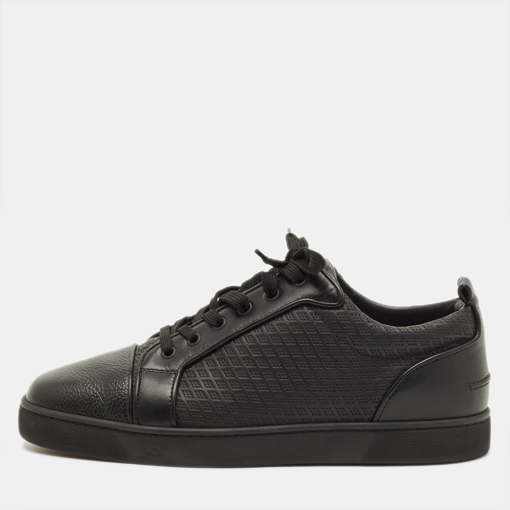 

Christian Louboutin Louis Junior Size  Black Embossed Leather Low Top Sneakers