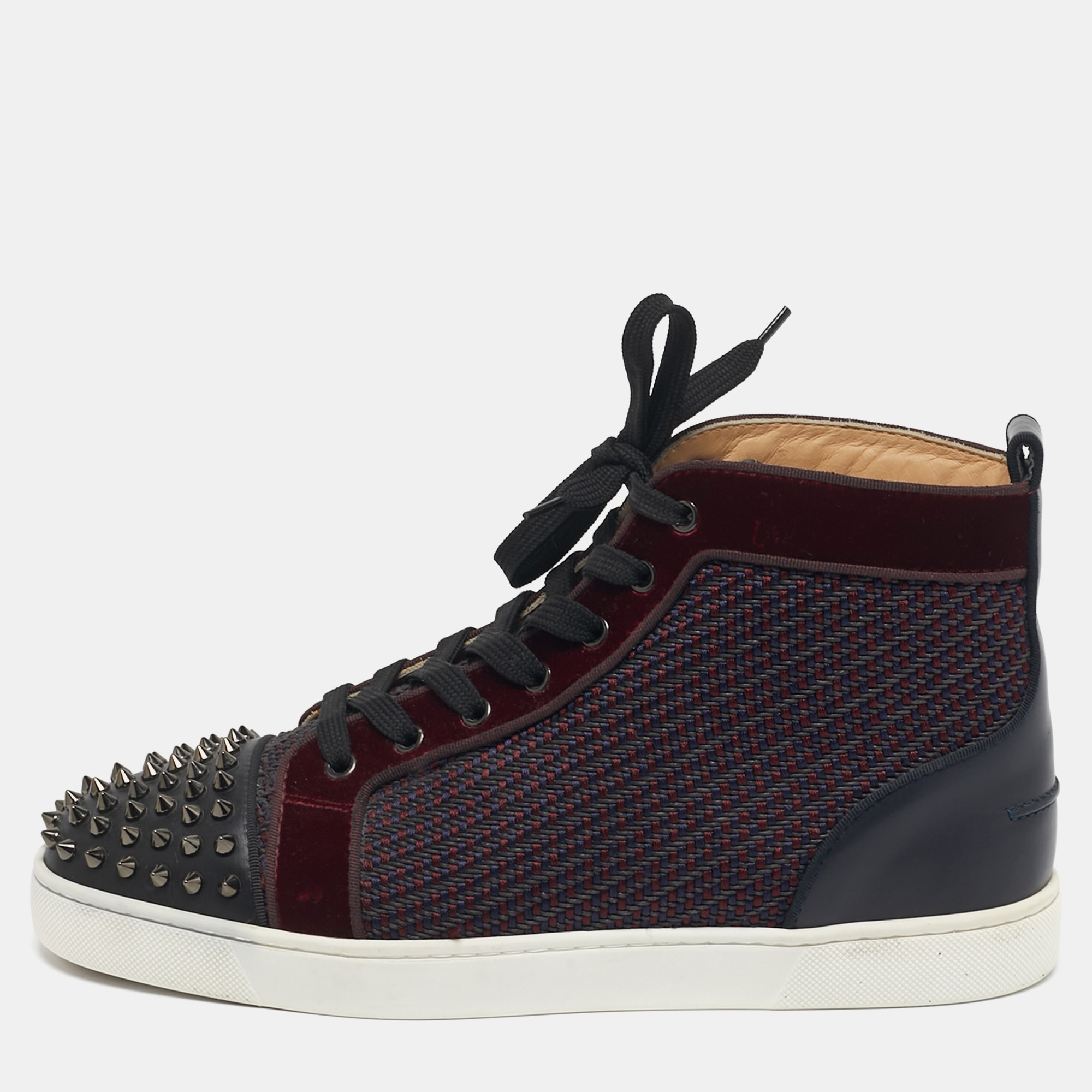 

Christian Louboutin Lou Spike Orlato Size  Multicolor Leather and Velvet High Top Sneakers