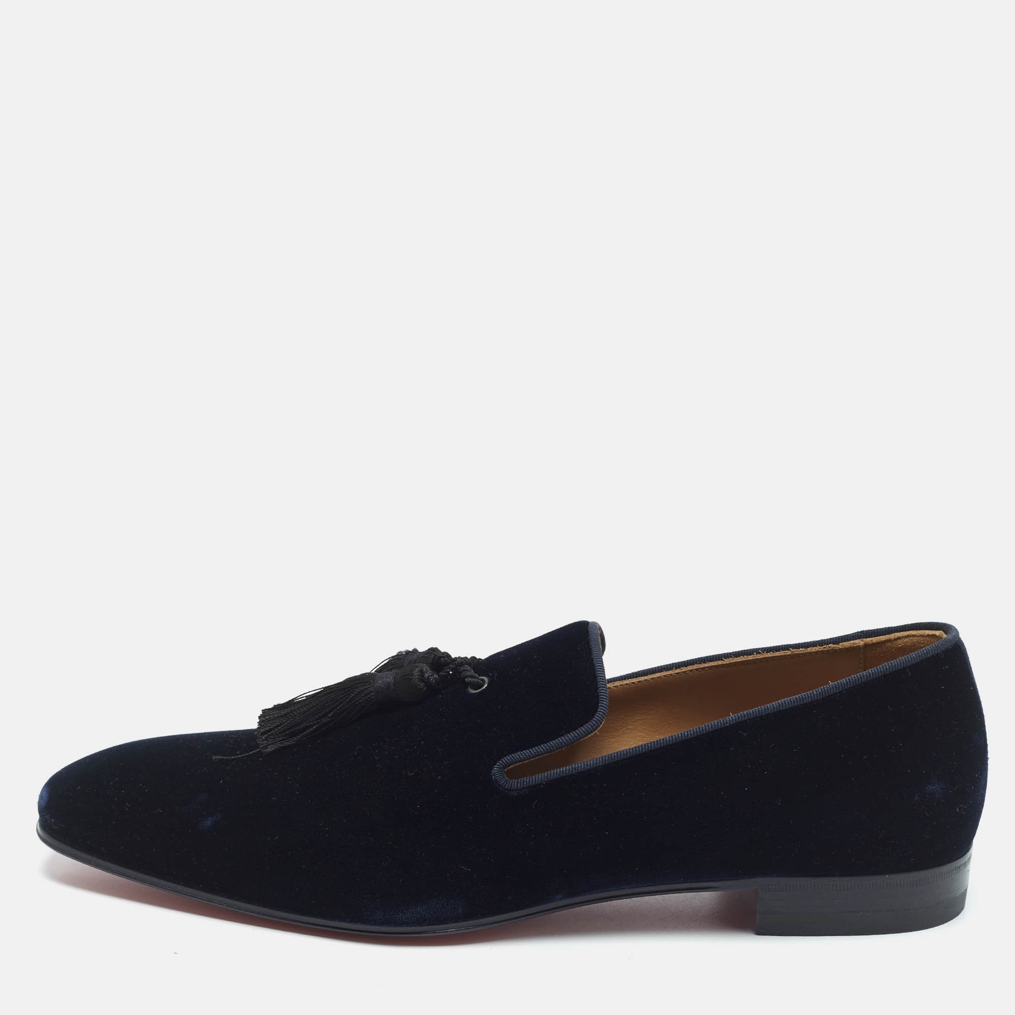 

Christian Louboutin Officialito Tassel Size  Navy Blue Velvet Smoking Slippers