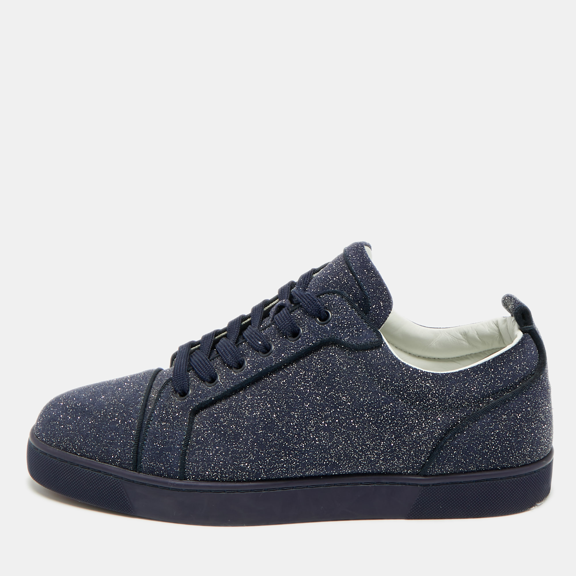 

Christian Louboutin Louis Junior Size  Navy Blue Glitter Suede Low Top Sneakers
