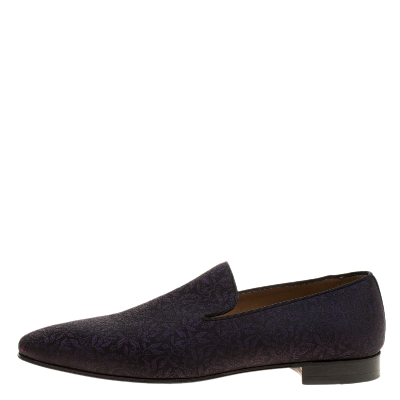 

Christian Louboutin Black/Purple Printed Fabric Smoking Slippers Size