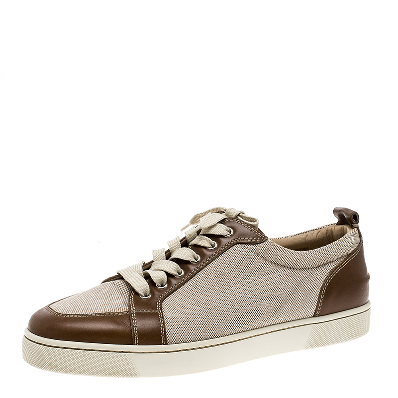 Christian Louboutin Beige/Brown Canvas and Leather Rantulow Sneakers ...
