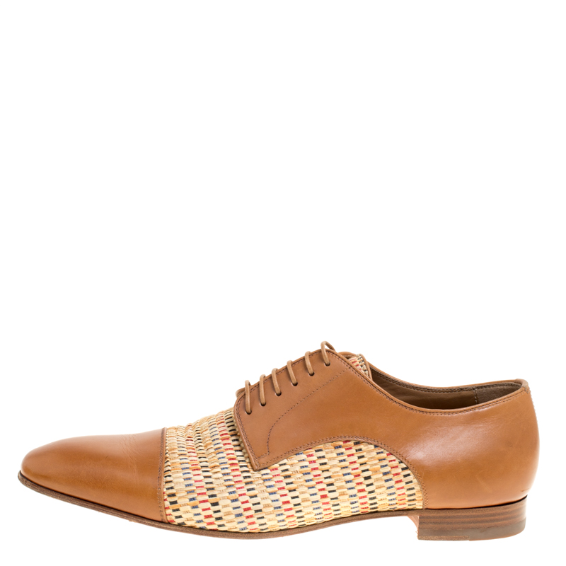 

Christian Louboutin Brown Leather and Woven Straw Daviol Derby Size