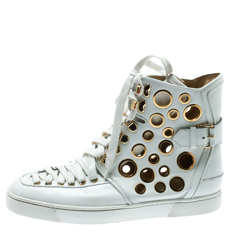 

Christian Louboutin White Leather Alfibully High Top Sneakers Size
