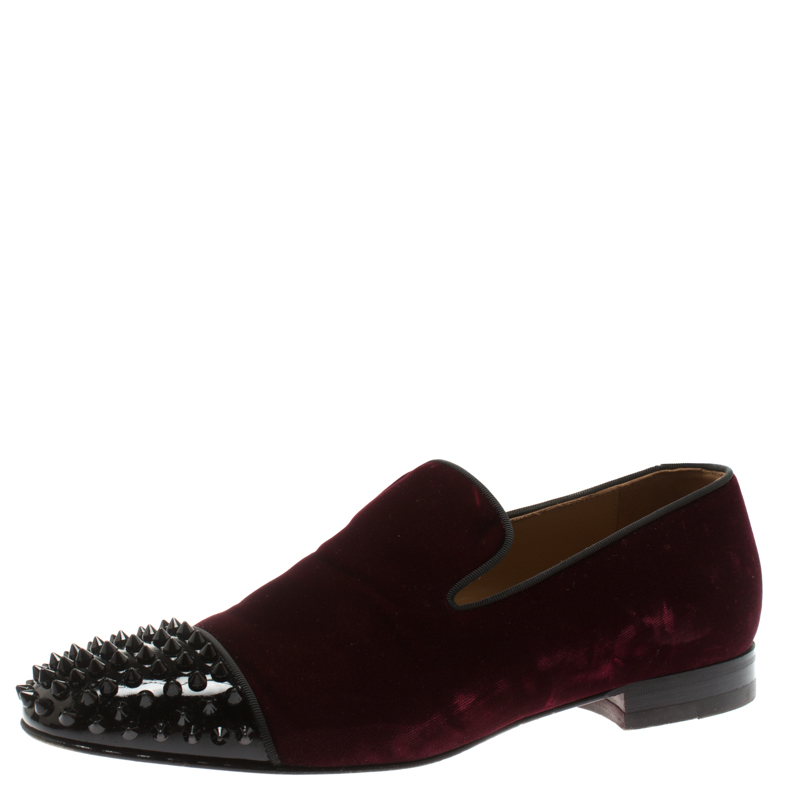 Christian Louboutin Burgundy Velvet And Patent Leather Spooky Spiked ...