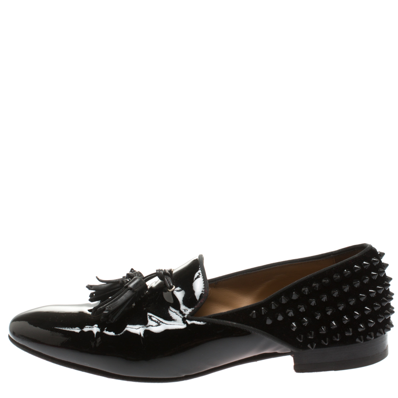 

Christian Louboutin Black Patent Leather Tassel Detail Spike Loafers Size