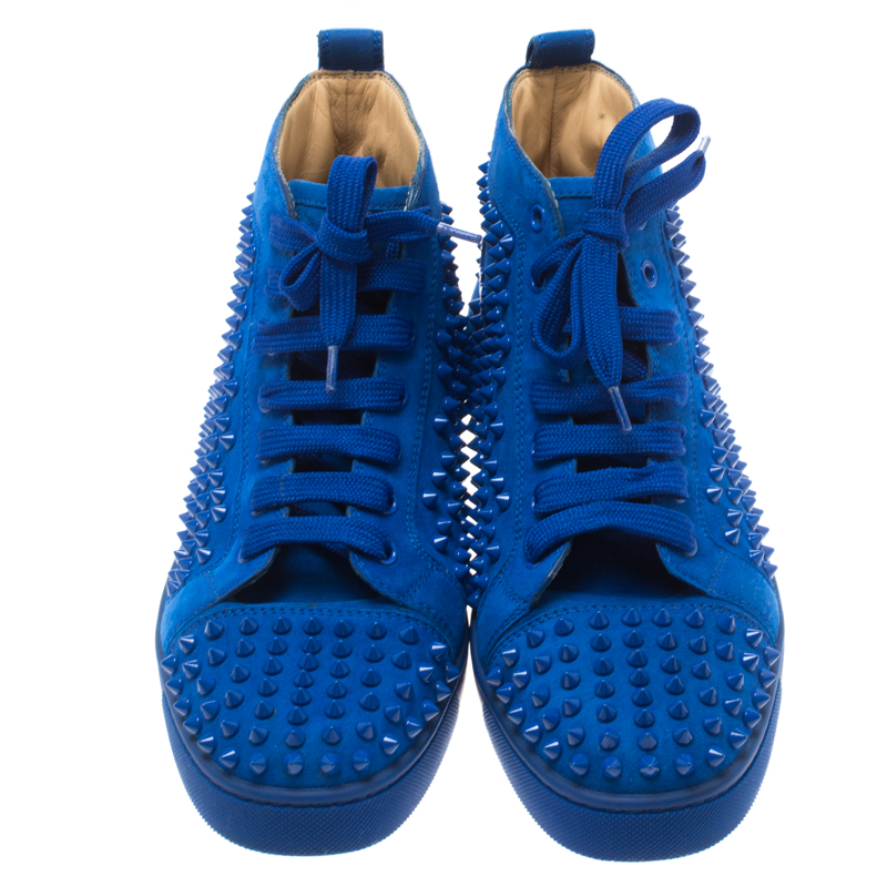 Christian Louboutin Blue Suede Louis Spike High Top Sneakers Size 41.5 ...