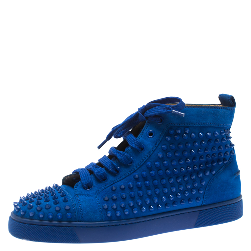 Louis high trainers Christian Louboutin Blue size 41.5 EU in Suede -  34420711