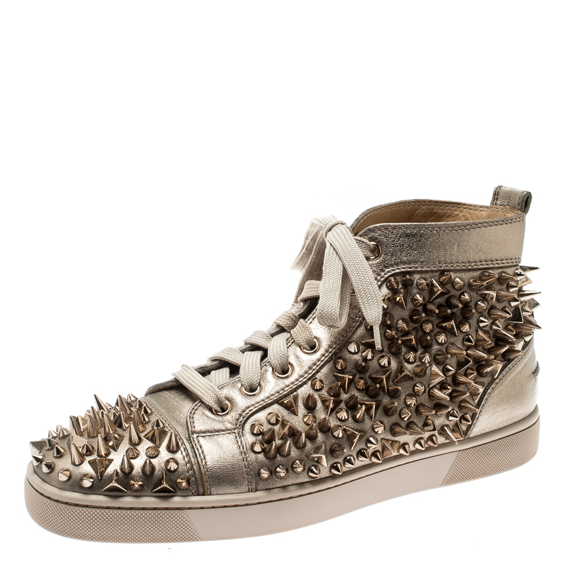 Christian Louboutin Metallic Gold Leather Louis Spikes Lace Up High Top ...