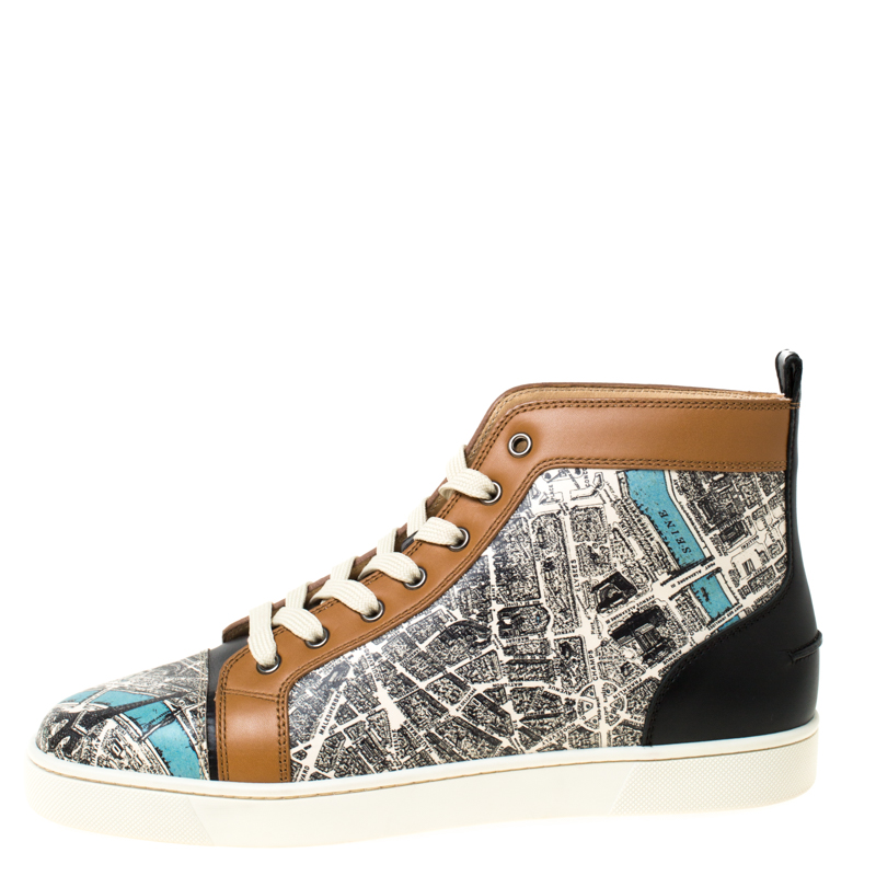 

Christian Louboutin Multicolor Printed Leather High Top Sneakers Size