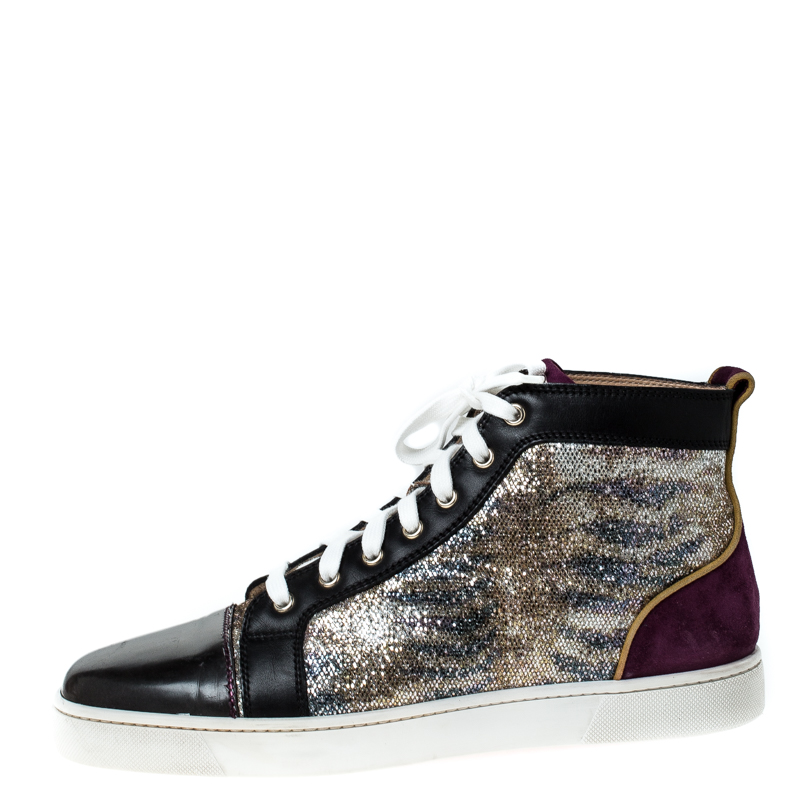 

Christian Louboutin Suede Leather And Glitter Fabric Orlato High Top Sneakers Size, Multicolor