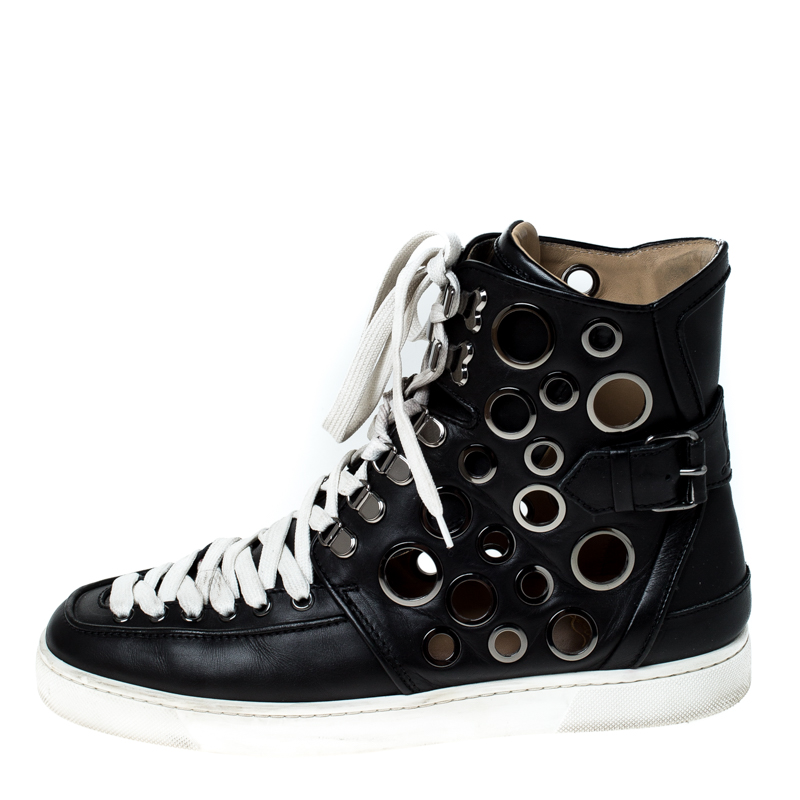 

Christian Louboutin Black Leather Alfibully High Top Lace Up Sneakers Size
