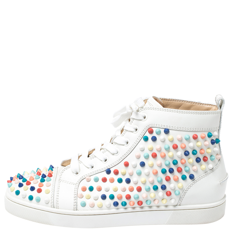 shoes, louis vuitton, white red bottom sneakers with spikes, my new babies,  $$$$, cocaine white, expensive wardrobe, white affair - Wheretoget