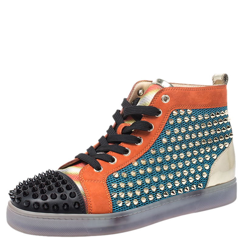 Christian Louboutin Multicolor Mesh, Suede And Leather Lou Spikes Orlato  Sneakers Size 40