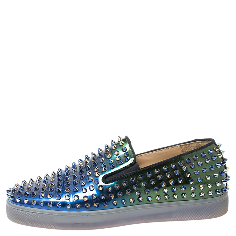 

Christian Louboutin Blue/Green Patent Leather Dandelion Spikes Loafers Size