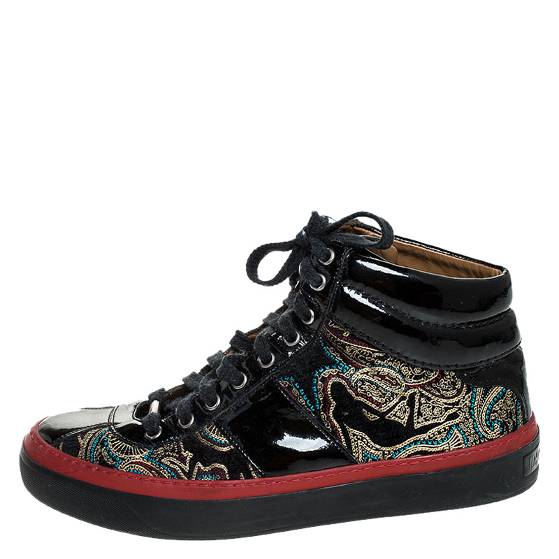 

Jimmy Choo Multicolor Printed Canvas and Patent Leather High Top Sneakers Size