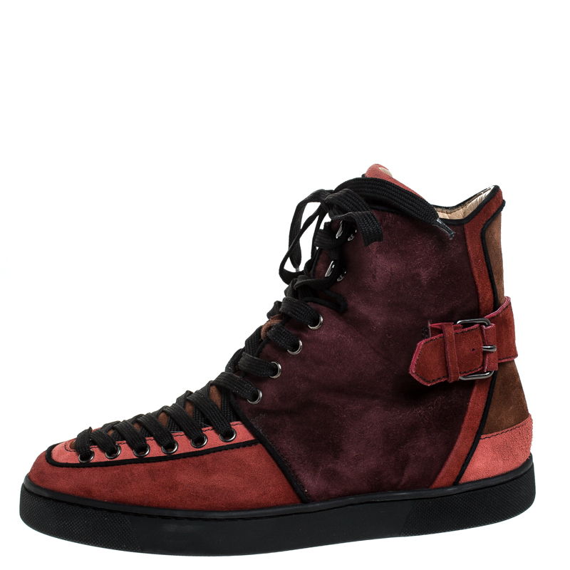 

Christian Louboutin Two Tone Suede Alfie High Top Sneakers Size, Red