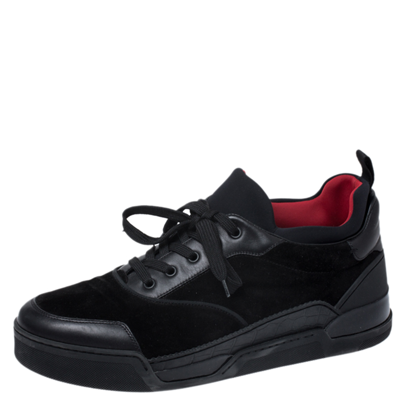 Christian Louboutin Black Leather, Suede and Fabric Aurelien Sneakers Size 45