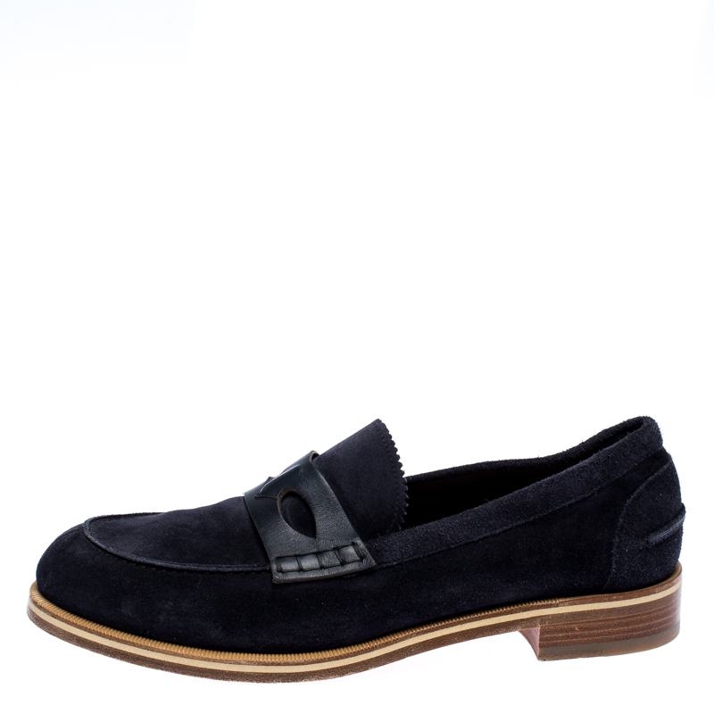 

Christian Louboutin Navy Blue Suede Montezumolle Loafers Size