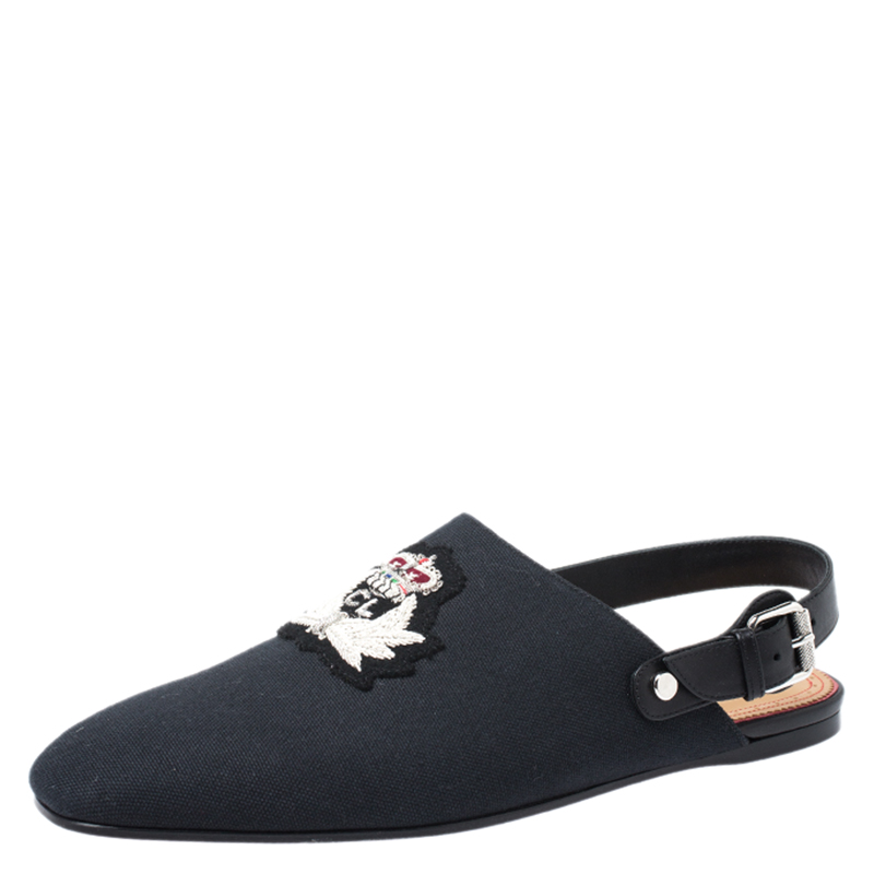 Pre Owned Christian Louboutin Blue/Black Canvas And Leather Oliveira Flats Size 40.5