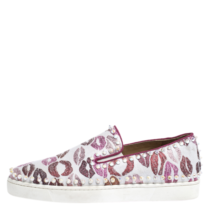 

Christian Louboutin Multicolor Kiss Print Canvas Pik Boat Slip On Sneakers Size