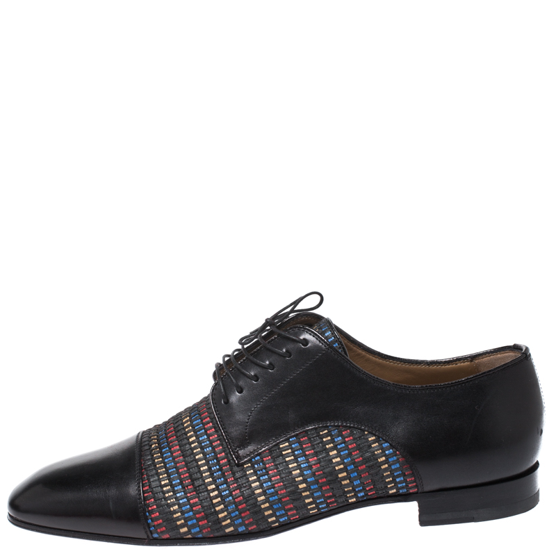 

Christian Louboutin Black Leather and Multicolor Woven Straw Daviol Derby Size