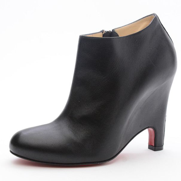 مملوكة مسبقًا Christian Louboutin Black Leather Morphing Wedge Ankle Boots Size 37.5