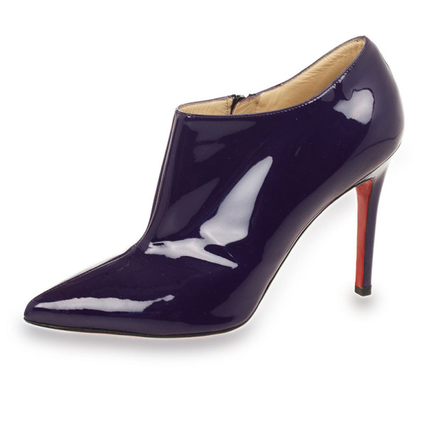 Pre Owned Christian Louboutin Purple Patent 'Dahlia' 100mm Pointed Toe Ankle Boots Size 37.5