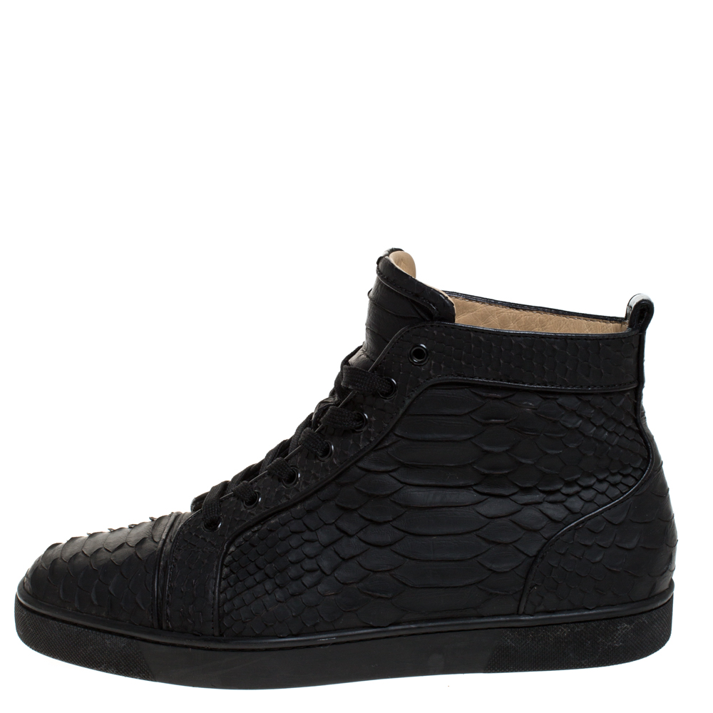 Christian Louboutin Black Python Leather Rantus Orlato High Top Sneakers Size 42.5