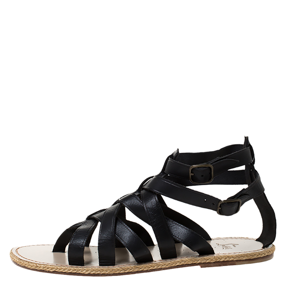 

Christian Louboutin Black Leather Nuria Gladiator Flat Sandals Size