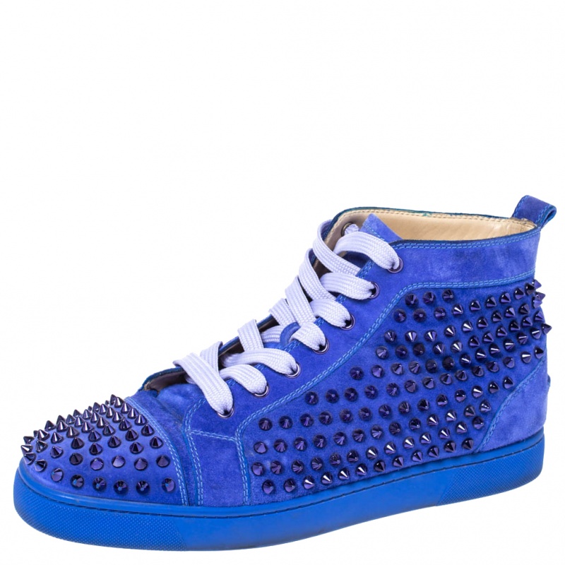 حذاء رياضي كريستيان لوبوتان بحافة مرتفعة لوي بمسامير سويدي أزرق مقاس 43