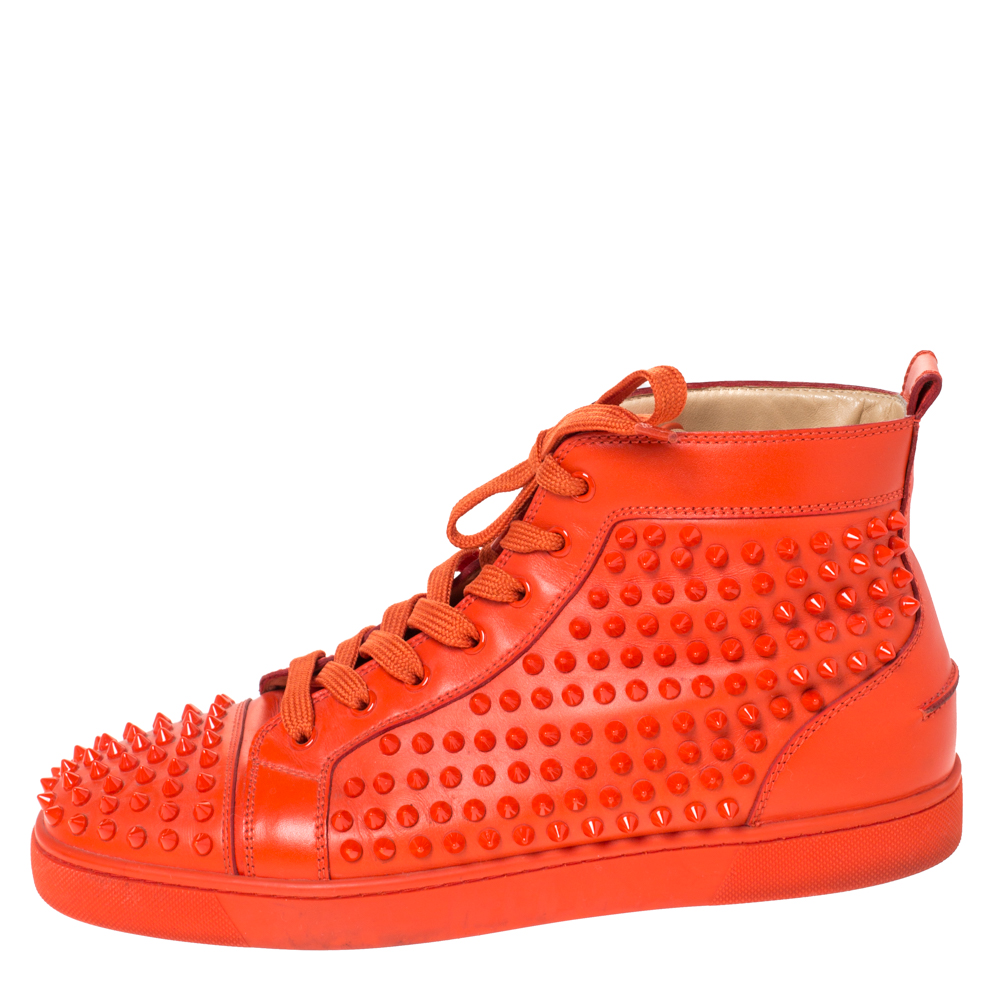 

Christian Louboutin Orange Spike Leather Louis High Top Sneakers Size