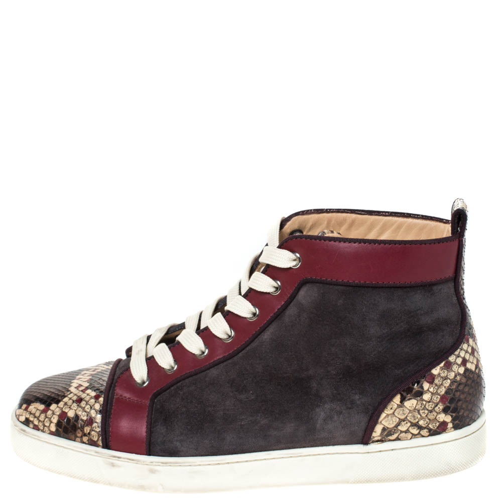 

Christian Louboutin Multicolor Suede, Leather And Python Louis Orlato Lace Up Sneakers Size