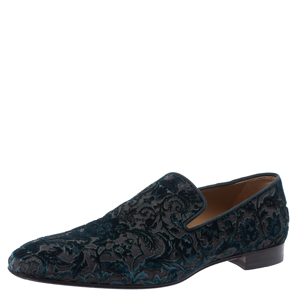 Christian Louboutin Blue Brocade Velvet Dandelion Loafers Size 42.5