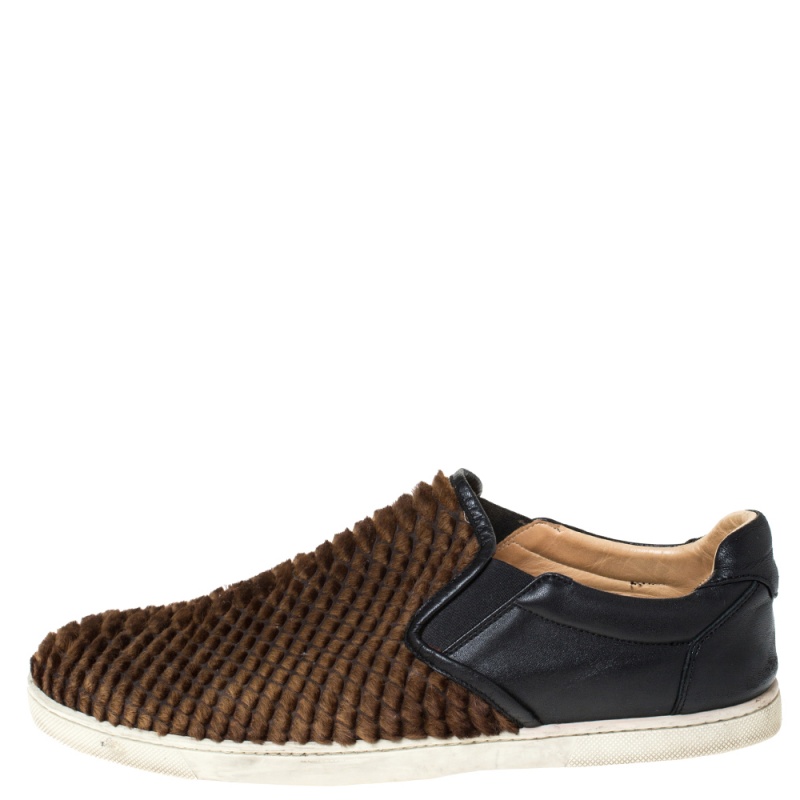 

Christian Louboutin Black/Brown Calf Hair And Leather Master Key Slip On Sneakers Size