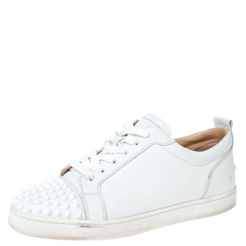 Christian Louboutin White Leather Louis Junior Spikes Sneakers Size 43