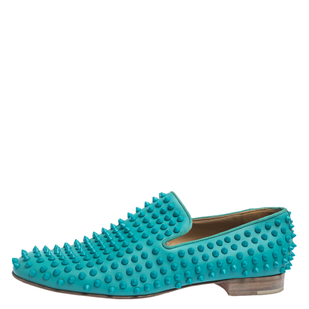 

Christian Louboutin Blue Leather Rolling Spikes Loafers Size