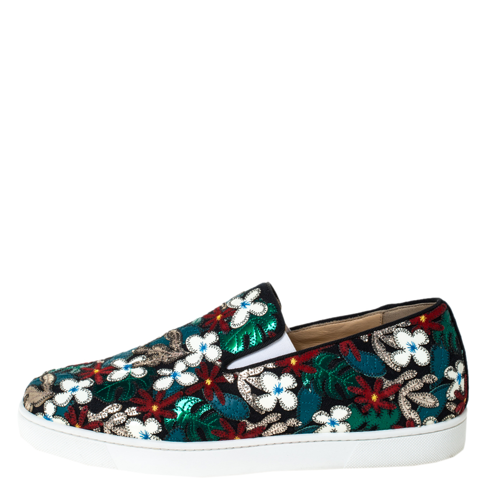

Christian Louboutin Multicolor Canvas And Patent Floral Applique Slip-on Sneakers Size