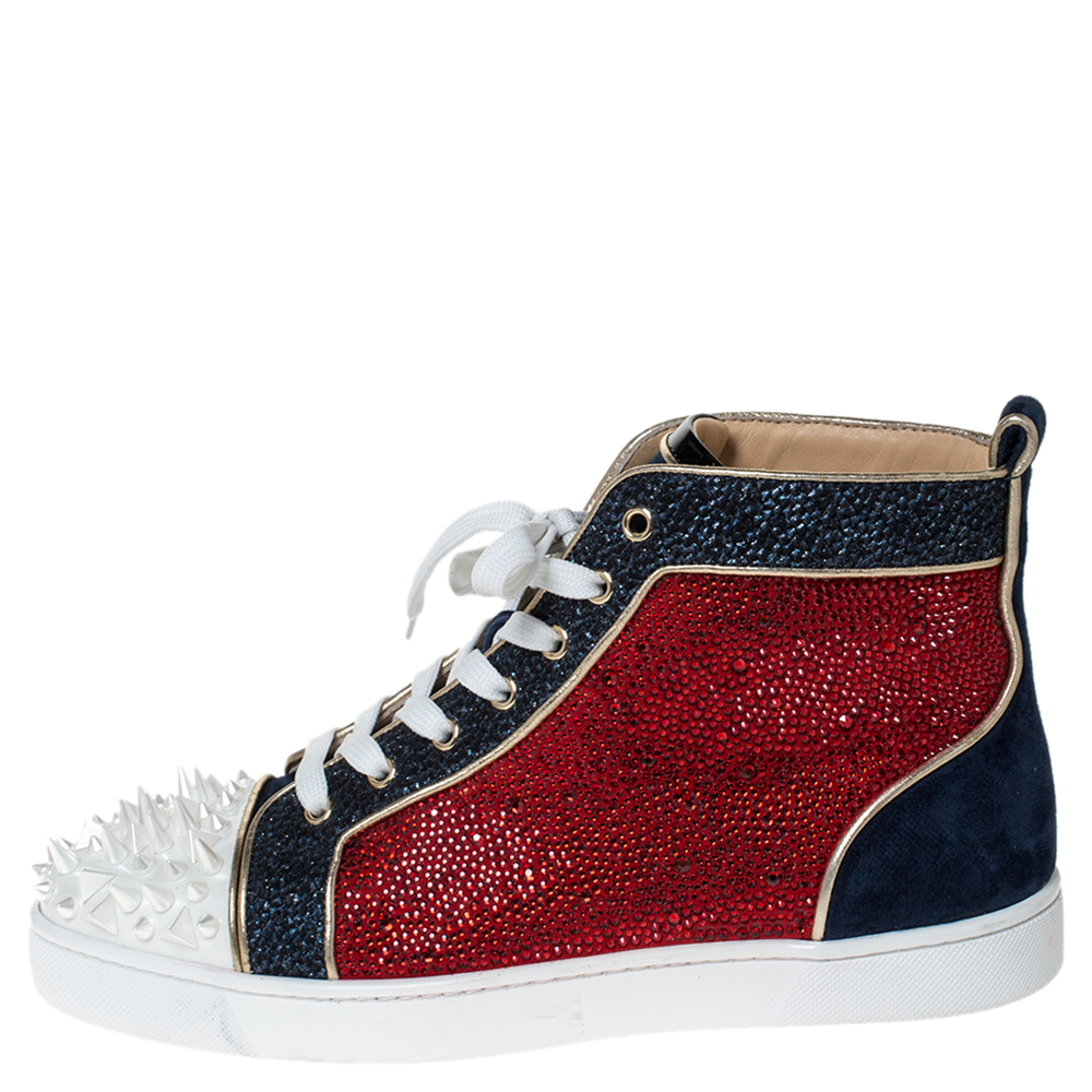 

Christian Louboutin Multicolor Suede And Leather Louis Spikes High-Top Sneakers Size