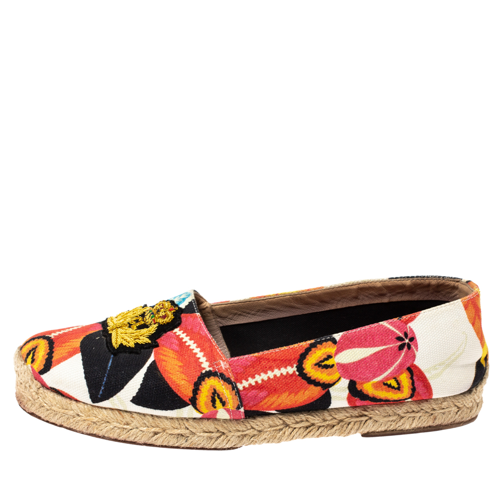 

Christian Louboutin Multicolor Canvas Gala Embroidered Crest Espadrille Loafers Size