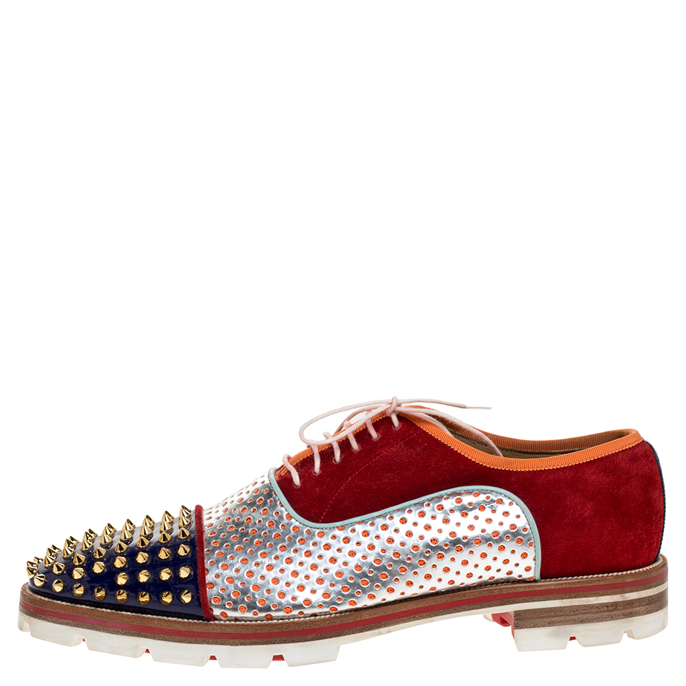 

Christian Louboutin Multicolor Suede And Patent Leather Spike Toe Latcho Lace Up Oxfords Size