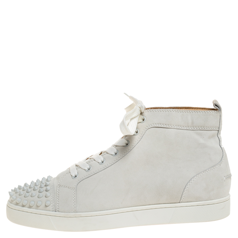 

Christain Louboutin White Suede Spiked Cap Toe High Top Sneakers Size