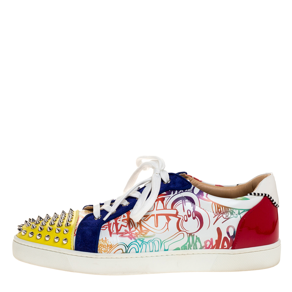 

Christian Louboutin Multicolor Graffiti Leather And Suede Spike Seavaste Sneakers Size