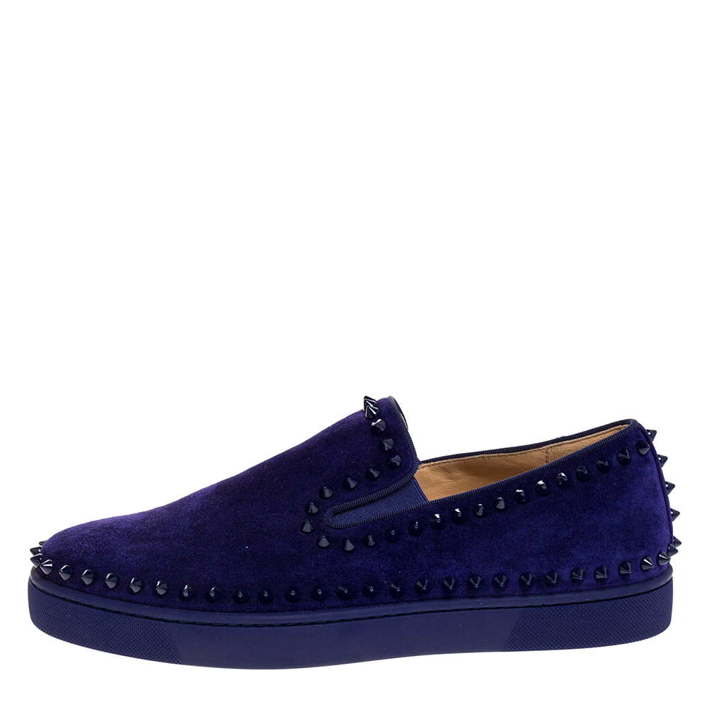 

Christian Louboutin Blue Suede Spike Pik Boat Slip On Sneakers Size