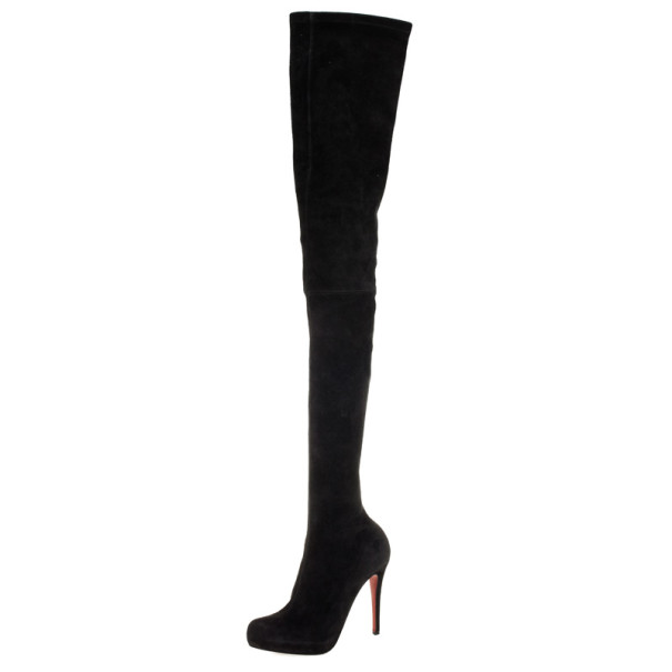 Christian Louboutin Black Suede Monica Thigh High Boots Size 39 ...