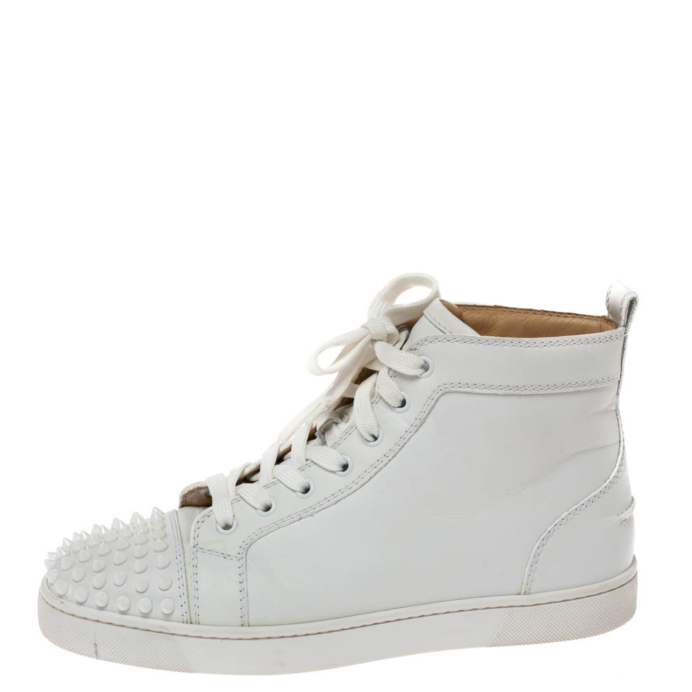 

Christian Louboutin White Leather Louis Spikes High Top Sneakers Size